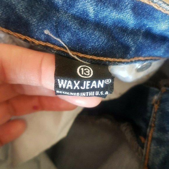 Wax Jeans Size 13 Distressed Skinny Blue Denim Pants Frayed Release hem Womens - Picture 7 of 12